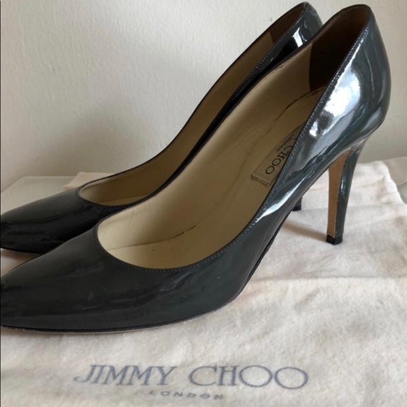 Jimmy Choo Gray Slate Patent Leather Heels Pumps - Picture 2 of 3